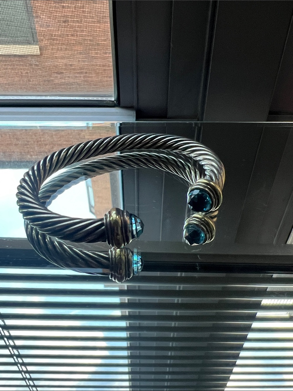 David Yurman Classic Cable Bracelet – Sterling Silver, 14K Gold & Blue Topaz